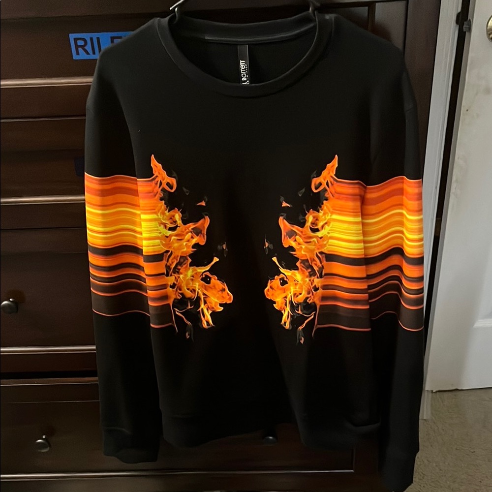 Neil Barrett Black and Orange Flame Lion Sweater